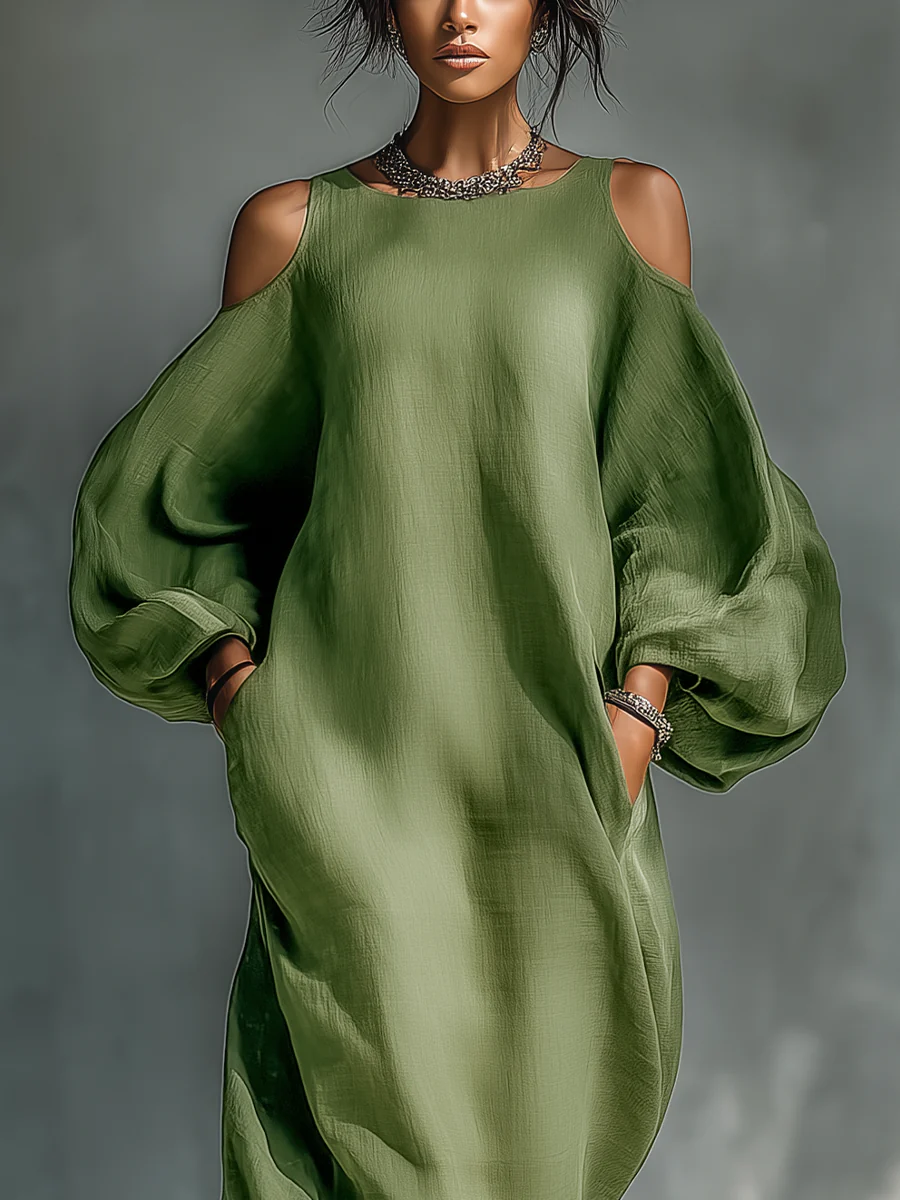 Vestido Anika — Manga Puff Hombro Descubierto